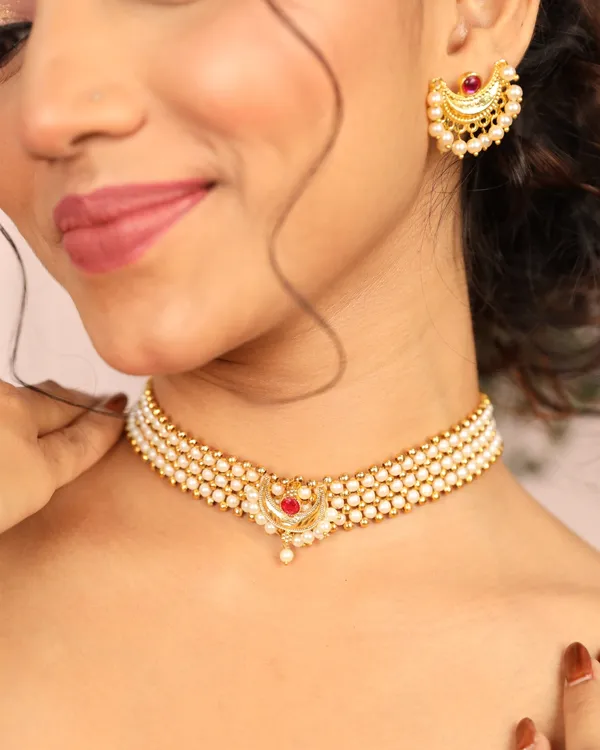 Dark_Pink_Peshwai_Moti_Thushi_Necklace_Set_For_Women