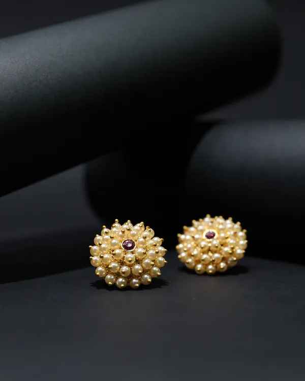 Dark_Pink_Stone_Peshwai_Moti_Pushp_Stud_Earrings_For_Women