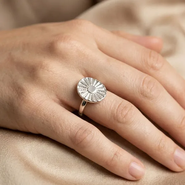 Silver_Tone_Sunburst_Ribbed_Texture_Stainless_Steel_Anti_Tarnish_Minimalist_Linked_Adjustable_Ring,_18K_Gold_Plated_Ring_For_Women