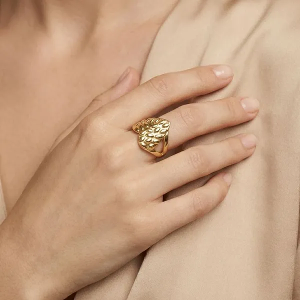 Gold_Tone_Lion'S_Mane_Stainless_Steel_Anti_Tarnish_Minimalist_Linked_Adjustable_Ring,_18K_Gold_Plated_Ring_For_Women