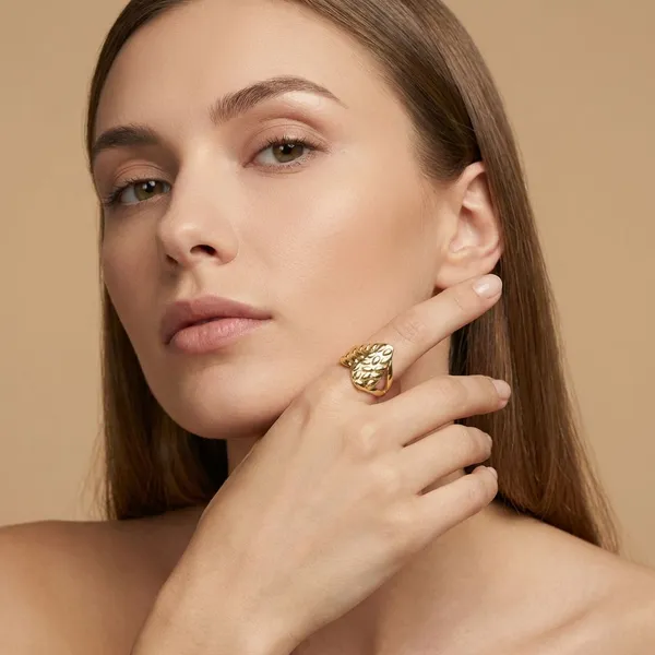Gold_Tone_Lion'S_Mane_Stainless_Steel_Anti_Tarnish_Minimalist_Linked_Adjustable_Ring,_18K_Gold_Plated_Ring_For_Women