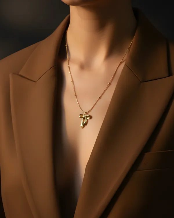 Gold_Plated_18K_Anti_Tarnish_Stainless_Steel_Vermeil_Bow_And_Ballet_Slipper_Charm_Pendant_Chain_For_Women