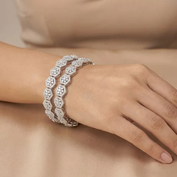 White_Dazzling_Daisy_Chain_Bangles(Set_Of_2)_For_Women