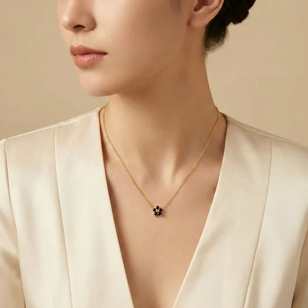 Gold_And_Black_Stone_Siren's_Luck_18K_Gold_Plated_Anti_Tarnish_Clover_Necklace_For_Women