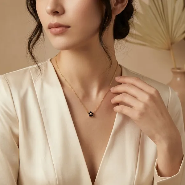 Gold_And_Black_Stone_Siren's_Luck_18K_Gold_Plated_Anti_Tarnish_Clover_Necklace_For_Women