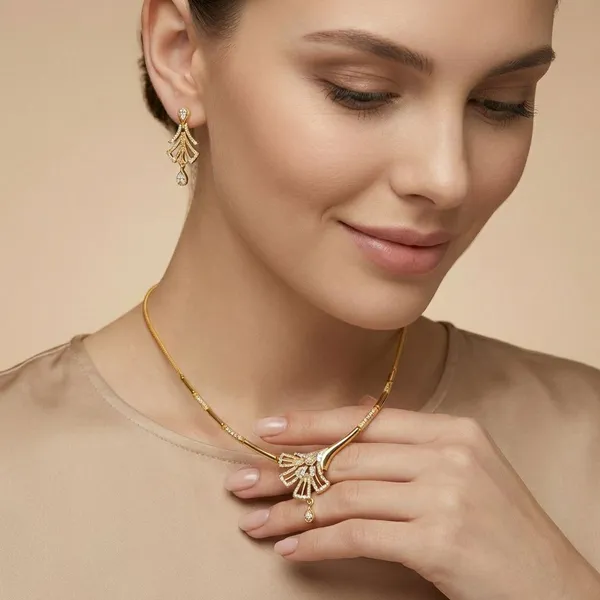 Golden_Petal_Cascade_Necklace_Set_For_Women