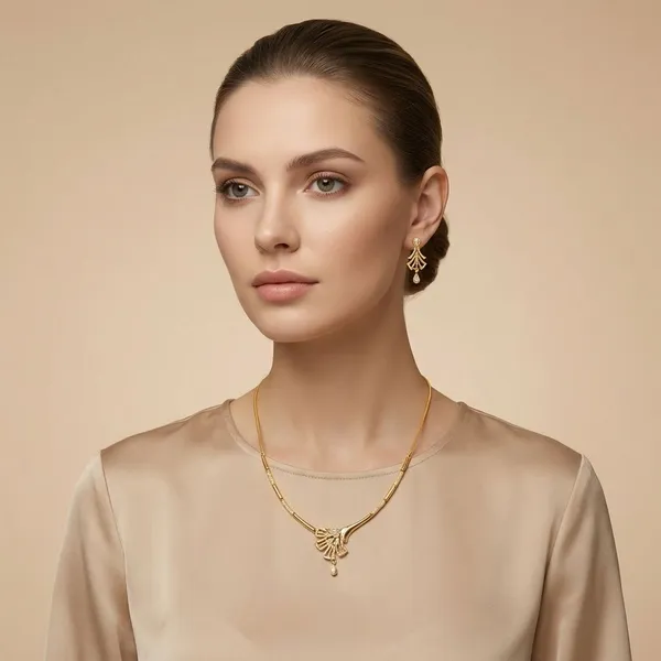 Golden_Petal_Cascade_Necklace_Set_For_Women