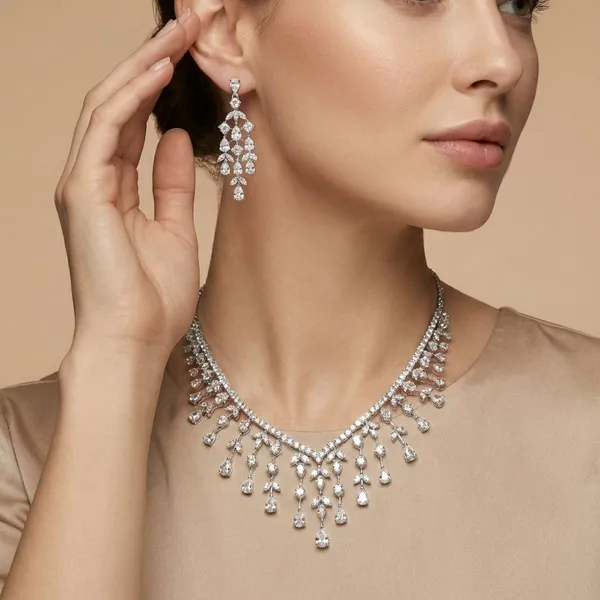 White_Starlight_Rainfall_Necklace_Set_For_Women