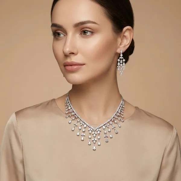 White_Starlight_Rainfall_Necklace_Set_For_Women