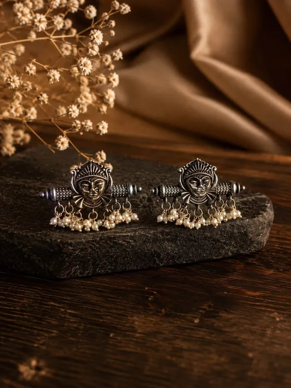 Devi_Mukh_–_Brass_Base_Silver_Replica_Oxidised_Stud_Earrings