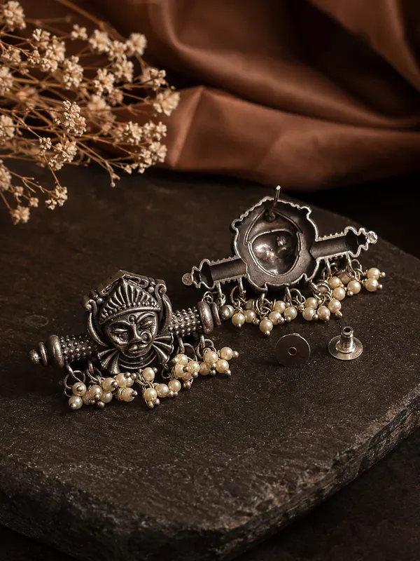Devi_Mukh_–_Brass_Base_Silver_Replica_Oxidised_Stud_Earrings