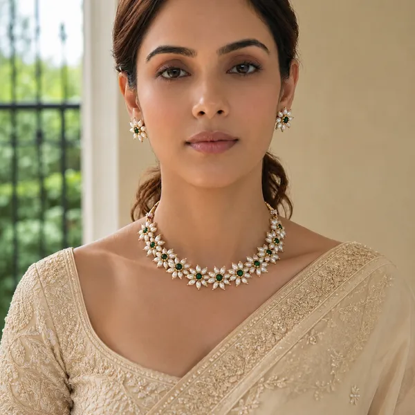 White_Moti_Pushpa_Chinchpeti_Necklace_Set_|_Gold_Plated