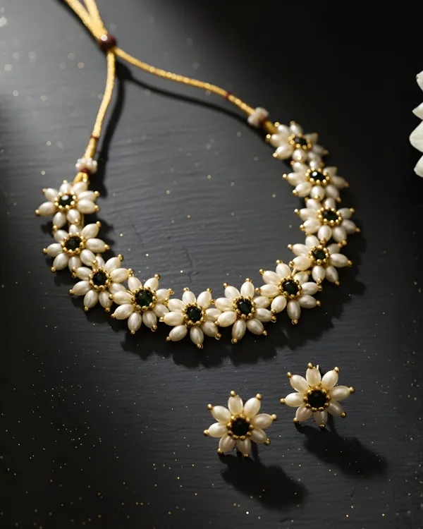 White_Moti_Pushpa_Chinchpeti_Necklace_Set_|_Gold_Plated