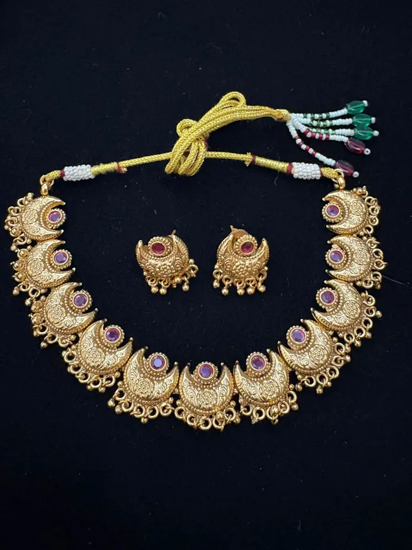 Gold_Raktima_Chandrakala_Antique_Necklace_Set_|_Gold_Plated