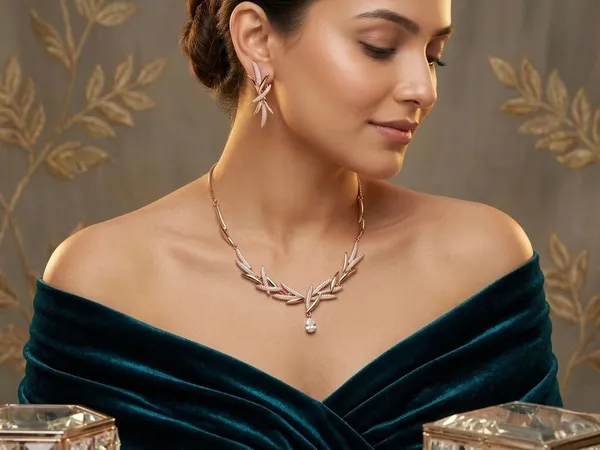 Golden_Wheat_Stalk_Rhinestone_Cluster_Collar_Necklace_Set_18k_Gold_Plated_Necklace_&_Earrings_set