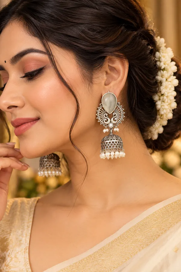 Kiana_Heritage_Peacock_Jhumka_–_Silver_Replica