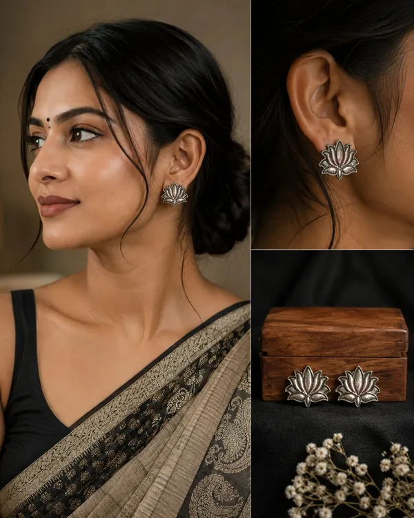 Lotus_Grace_Oxidised_Stud_Earrings
