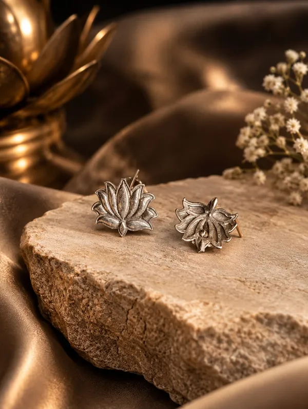 Lotus_Grace_Oxidised_Stud_Earrings