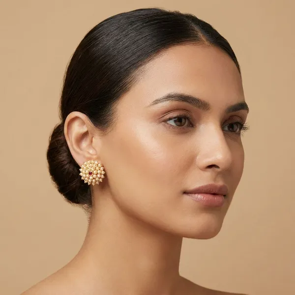 Dark_Pink_Stone_Peshwai_Moti_Pushp_Stud_Earrings_For_Women