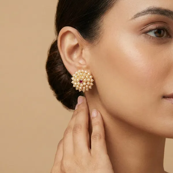 Dark_Pink_Stone_Peshwai_Moti_Pushp_Stud_Earrings_For_Women
