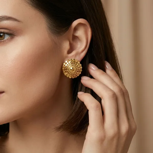 Micro_Plating_Gold_Tone_Disc_Stud_Earrings_For_Women