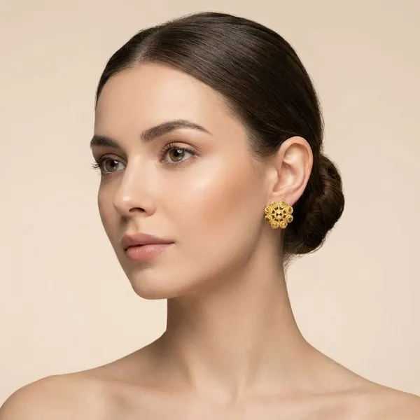 Micro_Plating_Gold_Tone_Traditional_Rosette_Studs_For_Women