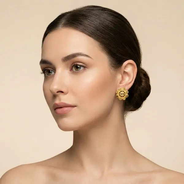 Micro_Plating_Gold_Tone_Traditional_Rosette_Studs_For_Women