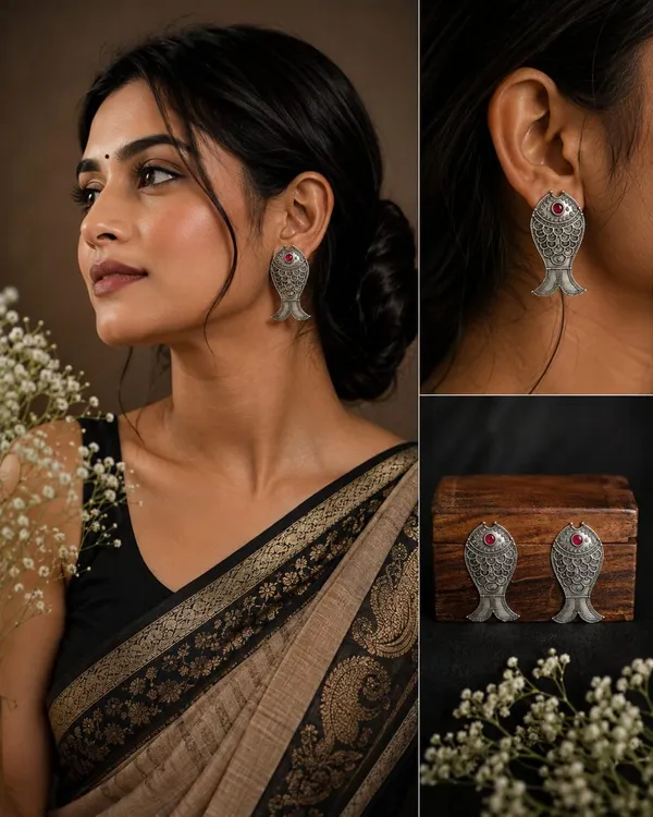 Masoli_Stud_Oxidised_Silver_Replica_Earrings