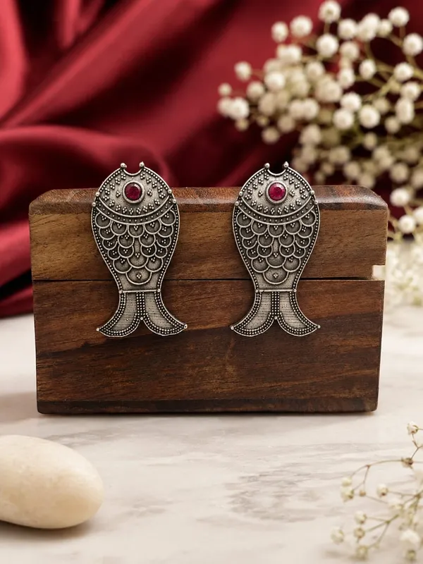 Masoli_Stud_Oxidised_Silver_Replica_Earrings