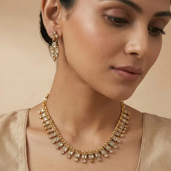Gold_Rajwada_Square_Kundan_Necklace_Set_For_Women