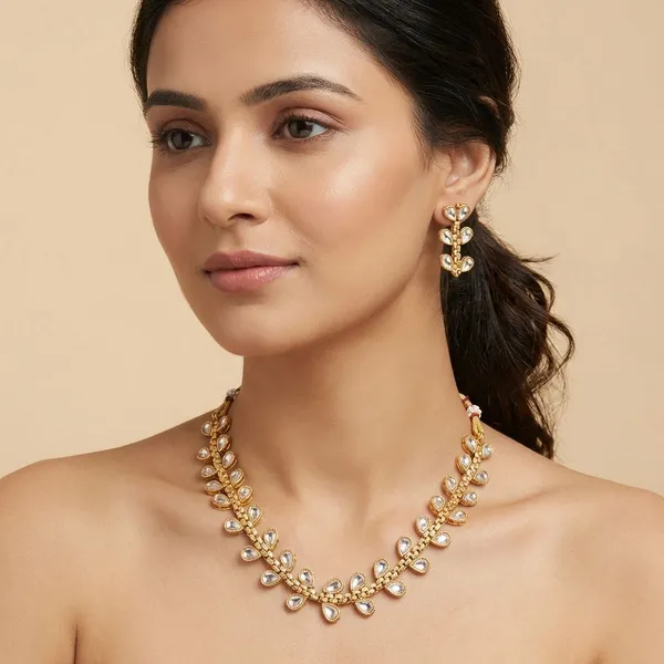 Gold_Pushpika_Tear-Drop_Kundan_Necklace_Set_For_Women