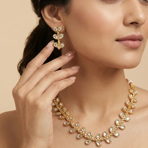 Gold_Pushpika_Tear-Drop_Kundan_Necklace_Set_For_Women