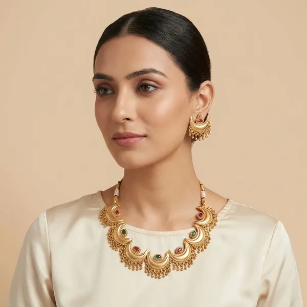 Gold_Chandrika_Crescent_Antique_Necklace_Set_For_Women