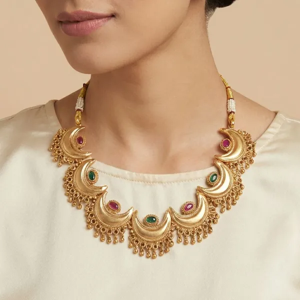 Gold_Chandrika_Crescent_Antique_Necklace_Set_For_Women