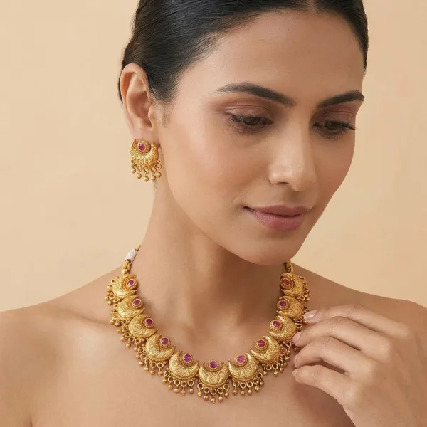 Gold_Raktima_Chandrakala_Antique_Necklace_Set_|_Gold_Plated