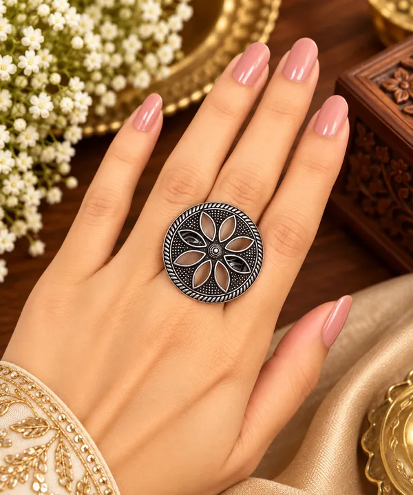 Rajwada_Floral_Oxidised_Brass_Statement_Ring