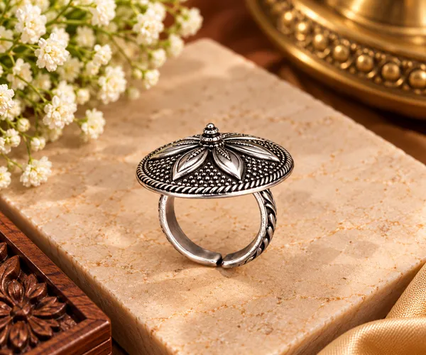 Rajwada_Floral_Oxidised_Brass_Statement_Ring