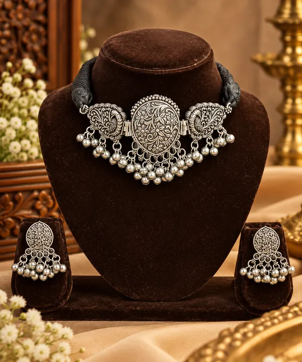 Rajwada_Padma_Oxidised_Choker_&_Earrings_Set