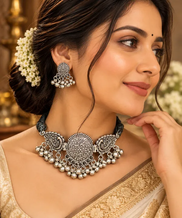 Rajwada_Padma_Oxidised_Choker_&_Earrings_Set