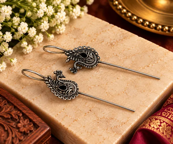 Rajwada_Peacock_Oxidised_Ear_Pins