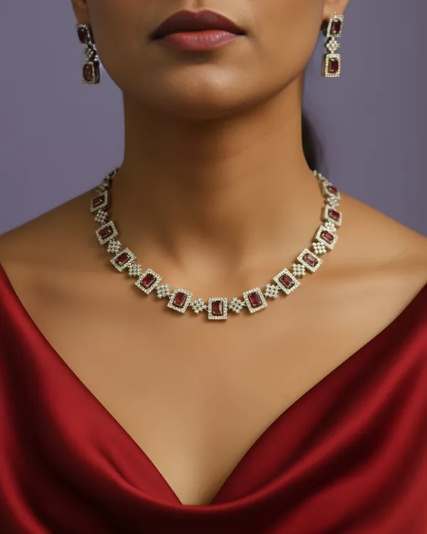 Red_Square_Cubic_Zirconia_Choker_Necklace_Set_For_Women