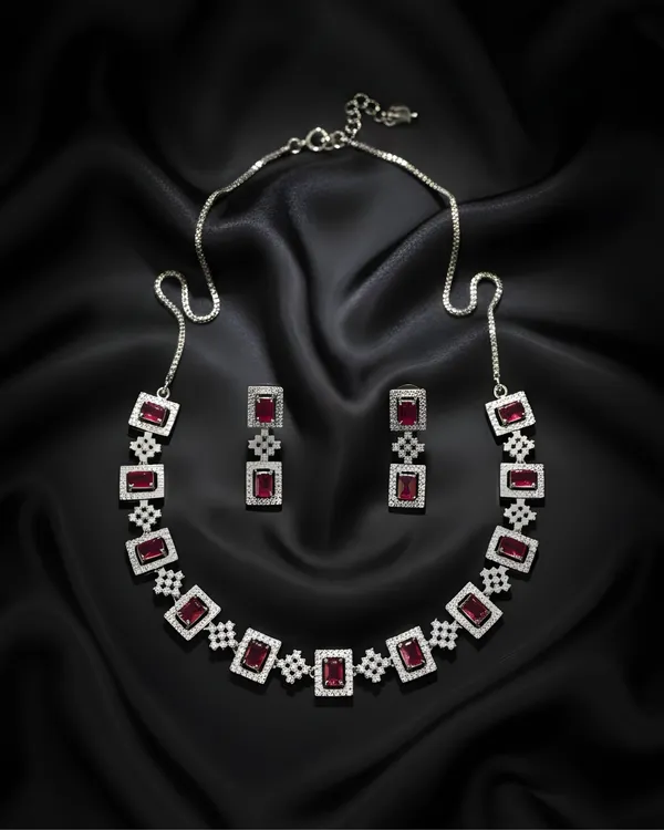 Red_Square_Cubic_Zirconia_Choker_Necklace_Set_For_Women