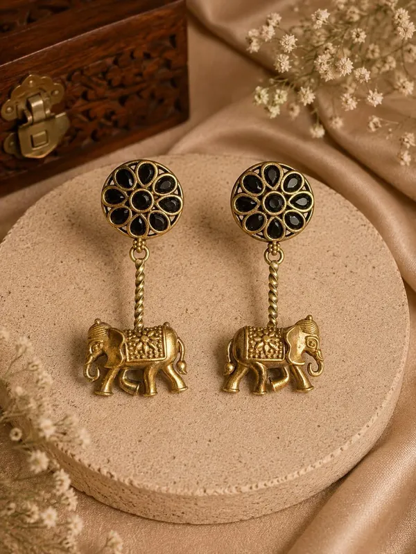 Royal_Gajraj_Duel_Toned_Antique_Oxidised_Earrings(Black)