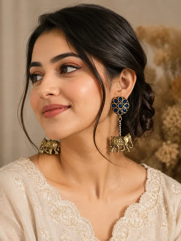 Royal_Gajraj_Duel_Toned_Antique_Oxidised_Earrings(Royal_Blue)