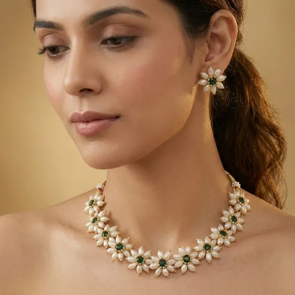 White_Moti_Pushpa_Chinchpeti_Necklace_Set_|_Gold_Plated