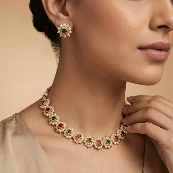 Multi_Colour_Nakshatra_Pearl_And_Navratna_Choker_Set_For_Women