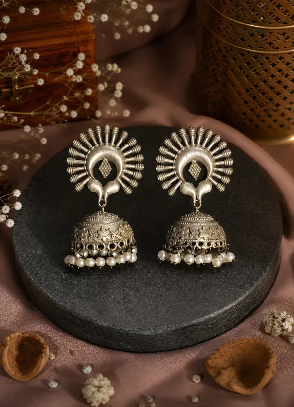 Tribal_Sunburst_Oxidised_Jhumka_Earrings