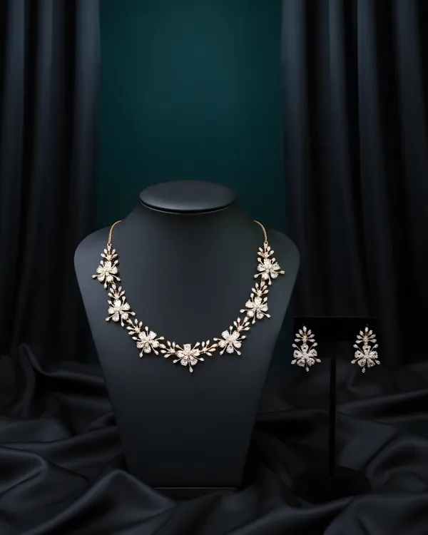White_Golden_Aura_Sprig_Necklace_Set_For_Women