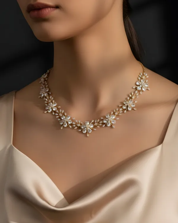 White_Golden_Aura_Sprig_Necklace_Set_For_Women