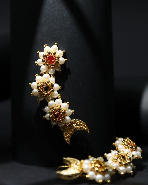 18K_Gold_Plated_Moti_And_Multicolour_Peshwai_Floral_Chain_Ear_Cuff_For_Women